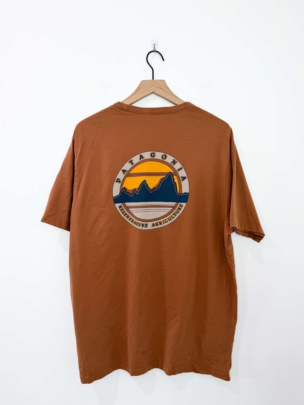 Patagonia Brown Short Sleeve Tee with Sunrise Mountain Logo